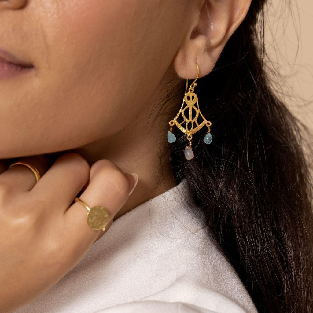 NOUR Earrings-Earrings-14K Gold Vermeil & Chalcedon-Signorina Leyla